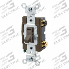 LEVITON Wall Switch: Toggle Switch, 4-Way, Maintained, Brown, 120/277V AC, 15 A (MPN 54504-2). Key specifications — Illuminated: No; Voltage Rating: 120/277V AC.