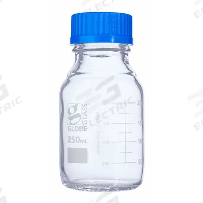 GLOBE SCIENTIFIC Media Bottle: 250 mL, Screw-On, GL45, 138 mm, Colorless, Closure Included - Glass Lab Media Bottles