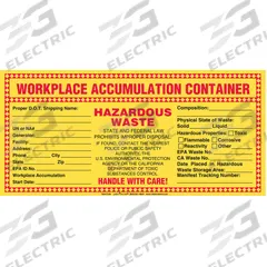 LABELMASTER California Waste Label: 10 1/2 in x 5 in, 10 1/2 in Label Wd, 5 in Label Ht, 100 PK (MPN WACCA8). Key specifications — Message: California Hazardous Waste; Material: Adhesive Back; Brand: LABELMASTER.