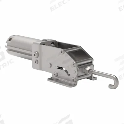 DE-STA-CO Pneumatic Toggle Clamp: 409 lbf Capacity - J-Hook Air-Powered Latch Toggle Clamps