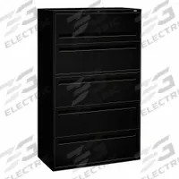 HON Lateral File Cabinet with Drawer: Black, 5 Drawers, 64 1/4 in Overall Ht, 18 in Overall Dp (MPN H795.L.P). Key specifications — attr988670: Unfinished; attr988694: Steel; attr988716: Lateral File Cabinet with Drawer; attr988691: Integrated; attr988652: HON; attr988656: Black; attr988720: Handle.