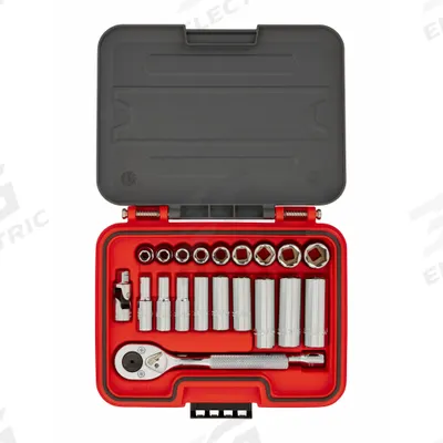 PROTO Socket Set: 3/8 in Drive, 21 Piece, SAE - SAE Socket Sets with Drive Tools