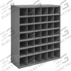 DURHAM MFG Pigeonhole Bin Unit: 34 in x 12 in x 42 in, 42 Compartments, Gray, Steel, Powder Coated (MPN 360-95). Key specifications — attr7229: Steel; attr38869: DURHAM MFG; attr38873: Gray.