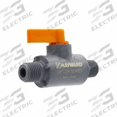 HAYWARD Manual Two-Way Ball Valve: 1/4 in, PVC, Straight, 150 psi Max. Pressure (CWP), One-Piece (MPN LCH1025AMMV0000). Key specifications — Stem Material: Thermoplastic; Brand: HAYWARD; Handle: Lever.