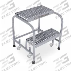 COTTERMAN Step Stool: 1.7 ft Overall Ht, 450 lb Load Cap, 2 Steps, Stainless Steel, Wt-Actuated (MPN 1002N1818A3E10B3SSP1). Key specifications — attr1051722: Rolling Step Stool; attr1055542: Not Stackable; attr1051712: Replacement Foot Pads; attr1051697: COTTERMAN; attr1051699: (4) Swivel; attr1051702: Gray; attr1051707: Rubber; attr1051708: Slip-Resistant.