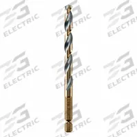 DEWALT Hex Shank Drill Bit: 19/64", 135° Split Point, Black & Gold HSS, Impact Rated (MPN DWA5019). Key specifications — attr1234973: Impact Rated; attr1234966: DEWALT; attr1234978: 0.2969.