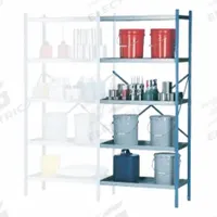 DENIOS Open Metal Shelving: Add-On Unit, Heavy-Duty, 18 in x 36 in, 84 in Overall Ht, 4 Shelves (MPN K32-1404). Key specifications — Frame Material: Steel; Shelving Material: Stainless Steel; Assembled: Unassembled; Color: Silver; Shelving Configuration: Add-On Unit; Brand: DENIOS.