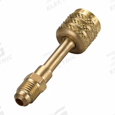 YELLOW JACKET Adapter: 3 1/2 in Lg, Input 1/4 in Female Flare Left-Hand - Access Valve Liquid Charging Adapters