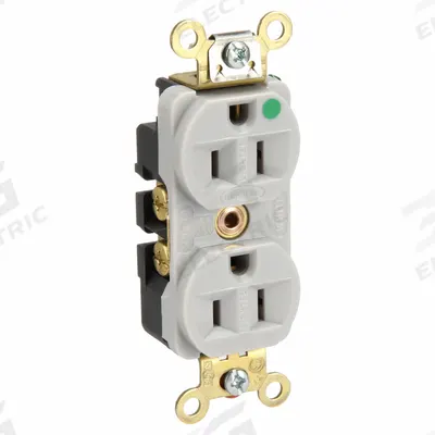 HUBBELL Receptacle: Hospital Grade Fed. Spec., Duplex, 5-15R, Gray, 125V AC, 15 A - General Purpose Receptacles