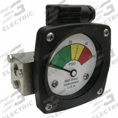 MIDWEST INSTRUMENT 3-Color Differential Pressure Indicator: 1,000 psig Max. Static Pressure, 522 (MPN 522S-050V-LA). Key specifications — Brand: MIDWEST INSTRUMENT; Accuracy: ±5% of Full Scale; Sensor Material: Viton; Housing Material: Stainless Steel; Transition Points: 0 psid to 20 psid (Green) / 20 psid to 30 psid (Yellow) / 30 psid to 50 psid (Red).