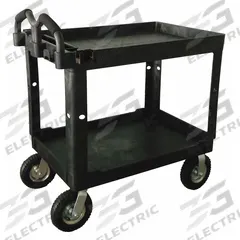 APPROVED VENDOR Utility Cart: 500 lb, 2 Shelves, 38 in L x 24 in W Self, Black, Ergonomic (MPN 52TV57). Key specifications — Shelf Color: Black; Brand: APPROVED VENDOR; Caster/Wheel Configuration: (2) Rigid.