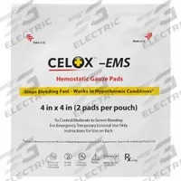 CELOX Gauze Pad: 4 in Dressing Lg, 4 in Dressing Wd, Gauze, Sterile, Fastener Not Included, 10 PK (MPN MS-FG08834291). Key specifications — attr1002180: Not Water Resistant; attr1002179: Unitized; attr1002176: DOD; attr1002155: MS-FG08834291; attr1002172: Box; attr1002174: Gauze Pad; attr1002177: Sterile; attr1025055: Clotting Agent Included.
