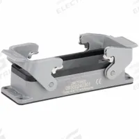 HARTING Rectangular Connector Housing: Size 24 B, Bulkhead Mount, Gray, Aluminum Die-Cast, IP65 (MPN 09300240301). Key specifications — IP Rating: IP65; Size Designation: 24 B; Seal Material: NBR; Locking Type: Dual Lever; Brand: HARTING; Primary Material: Aluminum; Operating Temperature Range: -40 to 125 Degrees C.