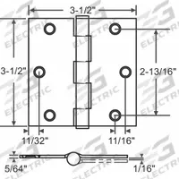 APPROVED VENDOR Butt Hinge: Steel, Full Mortise, 3 1/2 in Leaf Wd, 1 PR (MPN 56-263SBRS). Key specifications — Removable Pin: Yes; Bearing Type: Plain; Material: Steel.