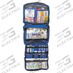 Emergency Medical Kit: 265 Components, Nylon, Bag, Medication Included, Nylon (MPN 0100-0465). Key specifications — Brand: ADVENTURE MEDICAL; Adhesive Bandages Included: (20) Plastic Bandages; Applicators Included: (2) Cotton Tip Applicators; Product Type: Emergency Medical Kit; PPE and Disposal Equipment Included: (6) Latex-Free Gloves; Oral and Inhalant Medicinals Included: (6) Oral Rehydration Salts; Tools Included: #11 Blade; Topical Medicinals Included: (10) Antiseptic Wipes.