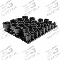 TEKTON Impact Socket Set: 3/4 in Drive Size, Small Set (0-50 pieces) Set Size, 33 Pieces, SAE (MPN SID93107). Key specifications — attr1204251: TEKTON; attr1215453: 3/4 in; attr1215454: 1/2 in to 2-1/2 in; attr1224229: Friction.