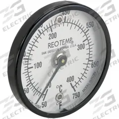REOTEMP Magnetic Dial Thermometer: 50°F to 750°F /10°C to 400°C, +/- 2% Full Scale Accuracy (MPN SUR75V2). Key specifications — Accuracy: +/- 2% Full Scale; Brand: REOTEMP.