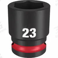MILWAUKEE Standard Impact Socket: 1/2 in Drive Size, Metric, 23 mm Socket Size, 6-Point, Std (MPN 49-66-6255). Key specifications — attr1215501: MILWAUKEE; attr1215515: Black Phosphate; attr1215518: 23 mm.