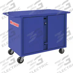 WESTWARD Cabinet Workbench: 43 7/8 in x 26 7/8 in, Steel, 1,200 lb Overall Load Capacity, Blue (MPN 24Y922). Key specifications — Included Components: Handle on Two Sides; Assembly: Fully Assembled; Brand: WESTWARD.