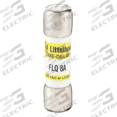 LITTELFUSE Fuse: FLQ Series, Midget, Time-Delay, 8 A, 500 V AC, 300 V DC, 13/32 in x 1 1/2 in (MPN FLQ008). Key specifications — Series: FLQ; Brand: LITTELFUSE.