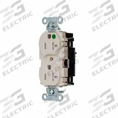 HUBBELL Receptacle: Hospital Grade, Duplex, 5-20R, Light Almond, 125V AC, 20 A, 2 Pole / 3 Wire (MPN 8300STLATR)