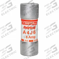 MERSEN Fuse: A4J Series, Class J, Cylindrical Body, Fast-Acting, 6 A, 600 V AC, 300 V DC (MPN A4J6). Key specifications — attr1287274: A4J; attr211200: MERSEN.