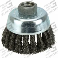 WEILER Knot Wire Cup Brush: Twisted Steel, 3 in Dia, 0.02 in Fill Dia, 5/8"-11 Arbor (MPN 36038). Key specifications — Brand: WEILER; Bristle Type: Standard Twist Knot Wire; Connection Size & Type: 5/8"-11 Arbor Hole.