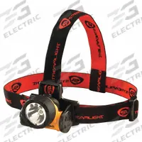 Safety-Rated Headlamp: 80 lm, 5 hr Run Time at Max. Brightness, 126 m Max Beam, 3 Light Outputs (MPN 61050). Key specifications — Brand: STREAMLIGHT; Battery Requirements - Broad: 3 AAA.