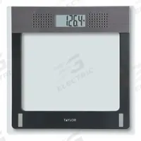 TAYLOR Bathroom Scale: Digital, kg/lb, 12 1/4 in Weighing Surface Wd, 12 1/4 in Weighing Surface Dp (MPN 70844191M). Key specifications — Brand: TAYLOR; Weighing Units: kg; IP Rating: Not IP Rated; Indicator Attachment: Integrated; Includes: (3) AAA Batteries; Readability: 0.2 lb.