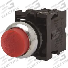 EATON Illuminated Push Button: Illuminated, Extended Profile, Non-Metallic, 22 mm, 1NO/1NC (MPN M22-DLH-R-K11-R). Key specifications — Brand: EATON; Action: Momentary; Series: M22; Push Button Material Type: Non-Metallic.