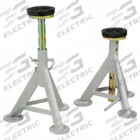 AME Jack Stand: Pin Adjustment, 6 ton Load Capacity, 21 1/2 in Max Extended Ht, 13 in Min Ht, 1 PR (MPN 14980). Key specifications — Base Shape: Round; Base Material: Steel; Saddle Shape: Round; Brand: AME.