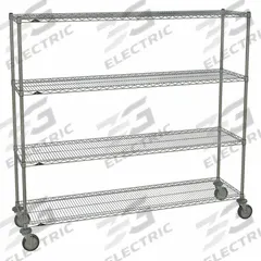 METRO Wire Shelving Unit: 72 in x 18 in x 69 in, Dry, Split Sleeve, 4 Shelves, (4) Swivel, Silver (MPN 1872NC-4,63UP-4,5MP-4). Key specifications — attr15738: Silver; attr15739: Donut Bumpers for Casters; attr14157: Chrome; attr14150: Dry; attr14159: Round; attr5304: 4; attr14155: (4) Swivel; attr14158: Steel.