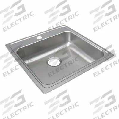 JUST MANUFACTURING Bowl Drop-In Sink: 22 in Overall Lg, 22 in Overall Wd, 6 in Bowl Dp - One-Bowl Counter-Mounted Kitchen & Bar Sinks without Faucets