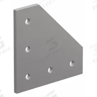 90° Angled Flat Plate: 90° Angled Flat Plate, 40 Series, 6 mm x 120 mm x 120 mm, 5 Holes, Silver (MPN 40-4351). Key specifications — Material: Aluminum; Brand: 80/20; Finish: Anodized.