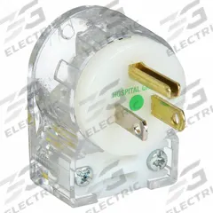 HUBBELL Straight Blade Plug: Hospital Grade, 5-15P, 125V AC, 15 A, 2 Pole, 3 Blade, Clear (MPN HBL8215CAT)