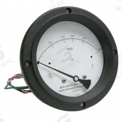 MIDWEST INSTRUMENT Differential Pressure Gauge & Switch: Back, 1/4 in NPT Female, 120, 4 1/2 in Dial (MPN 120SC-00-O-AA-5P). Key specifications — Sensor Type: Piston; Series: 120; Housing Material: 316 Stainless Steel; Certificate of Calibration: Not Included; Gauge Accuracy: ±3-2-3%.