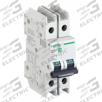 SCHNEIDER ELECTRIC IEC Miniature Circuit Breaker: 35 A Amps, 14kA at 120/240V AC, Screw Clamp - D-Curve, 2-Pole UL489 DIN Rail-Mount Miniature Circuit Breakers