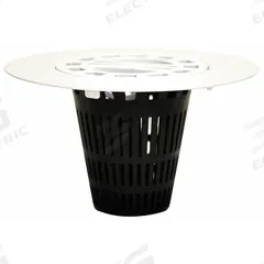 DANCO Cover: Plastic/Stainless Steel, Matte, 4 1/4 in Overall Dia, 2 1/2 in Overall Ht, Snap-In (MPN 9D00010533). Key specifications — Color: White; Includes: Extra Basket; Connection Type: Snap-In; Material: Stainless Steel.
