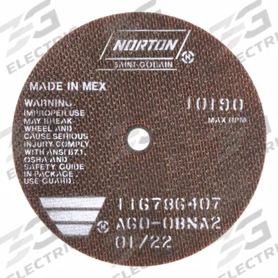 NORTON Cutoff Wheels: Type 1, 6" x 0.06" x 1/2" - Reinforced Toolroom Cut-Off Wheels