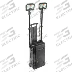 PELICAN Temporary Job Site Light: LED, 12,000 lm Max Brightness, 1 No. of Brightness Levels, IP54 (MPN 9460). Key specifications — Operating Voltage: 12V DC; Frame Color: Black; Brand: PELICAN.
