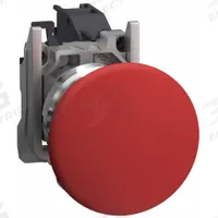 SCHNEIDER ELECTRIC Mushroom Head Push Button: 22 mm, Metallic, Mushroom Head Profile, 1NC (MPN XB4BC42GEX). Key specifications — Manufacturer Part Number: XB4BC42GEX; Product Type: Push Button Operators; Series: XB4; Brand: SCHNEIDER; AC Contact Rating: 1.5 A @ 480 V; Action: Momentary; DC Contact Rating: 0.1 A @ 600 V; Operator Illumination: Non-Illuminated.