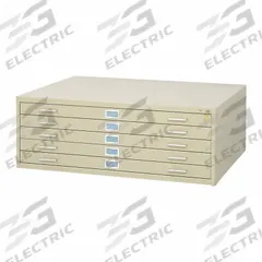 SAFCO PRODUCTS Flat File Cabinet: Tropic Sand, 5 Drawers, 16 1/2 in Overall Ht, 35 3/8 in Overall Dp (MPN 4996TSR). Key specifications — attr988670: Powder Coated; attr988694: Steel; attr988691: Yes; attr988652: SAFCO PRODUCTS; attr988656: Tropic Sand; attr988720: Handle.