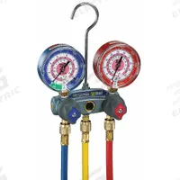 YELLOW JACKET Manifold Gauge: 2 Valves, 3 Hoses, Series Titan, 3 1/8 in Gauge, For R-12/R-134A/R-22 (MPN 49847). Key specifications — Product Type: Manifold Gauge Set; For Refrigerant Type: R-134A; Brand: YELLOW JACKET; Gauge Boots: No; Sight Glass: Yes.