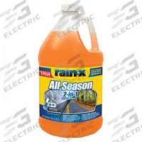 RAINX Windshield Washer Fluid: Ready to Use - Premixed, Windshield Washer Fluid, De-Icer, Jug (MPN RAIN113625). Key specifications — Container Type: Jug; Color: Orange; Product Form: Liquid; Series: Rain-X; Recommended Dilution: Ready to Use; Features: Suitable for All Vehicles Including EV; Product Type: Windshield Washer Fluid; Brand: RAINX.