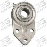 NTN 3 Bolt Flange Bearing: Radial Ball, 1 in Bore, SS, Set Screws, 2 5/8 in Lg, 1 13/32 in Wd, 440C (MPN SUCFB205-16CC). Key specifications — Bore Type: Cylindrical; Brand: NTN; Lubricant Material: FDA/USDA-H1 Solid Grease; Mounting Bolt Size: M8; System of Measurement: Inch; Included Bearing Cap: Closed Cap.