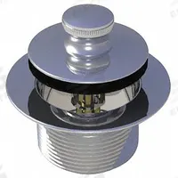 WATCO Drain Stopper: Brass/PVC, Chrome-Plated, 2 in Overall Dia, Push and Pull (MPN 38301-CP). Key specifications — Color: Silver; Includes: Strainer Body; Material: PVC.
