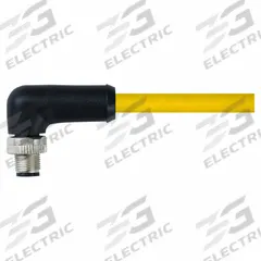 Cordset: M12 Male Right Angle X Bare Wire, 5 Pins, Yellow, TPE, 10 m Cable Lg, 12 A Max Current (A) (MPN 7700-P4211-U0D1000). Key specifications — Cable Jacket Color: Yellow; End 1 Gender: Male; End 1 Mounting Orientation: Right Angle; End 2 Connection Type: Bare Wire; IP Rating: IP65; Brand: MURRELEKTRONIK; Wire Size: 16 AWG; Cable Jacket Material: TPE.