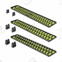 ERNST MANUFACTURING Socket Organizer: Yellow, 4 in Overall Wd, 114 Posts/Slots, Sockets (MPN 8512). Key specifications — attr1125333: (6) Ratchet and Extensions; attr1125346: ERNST MANUFACTURING; attr1125347: Yellow; attr1136588: Sockets; attr1125364: Socket Bit Tray.