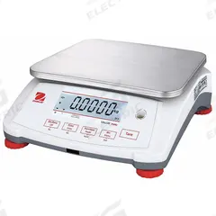 OHAUS Food Scale: 8 7/8 in Weighing Surface Dp, 11 3/4 in Weighing Surface Wd, 4 5/8 in Overall Ht (MPN V71P30T). Key specifications — Connection Ports: USB; Readability: 0.002 lb/1 g; Brand: OHAUS; IP Rating: IP43.