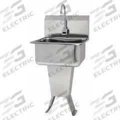 SANI-LAV Hands-Free Sink: 41 1/2 in Overall Ht, 19 in Bowl Lg, 10 in Bowl Dp, 2 gpm Flow Rate, 18 ga (MPN ESB2-521L). Key specifications — Includes Side Splash: Side Splash Not Included; Power Source: Battery Powered; Brand: SANI-LAV.